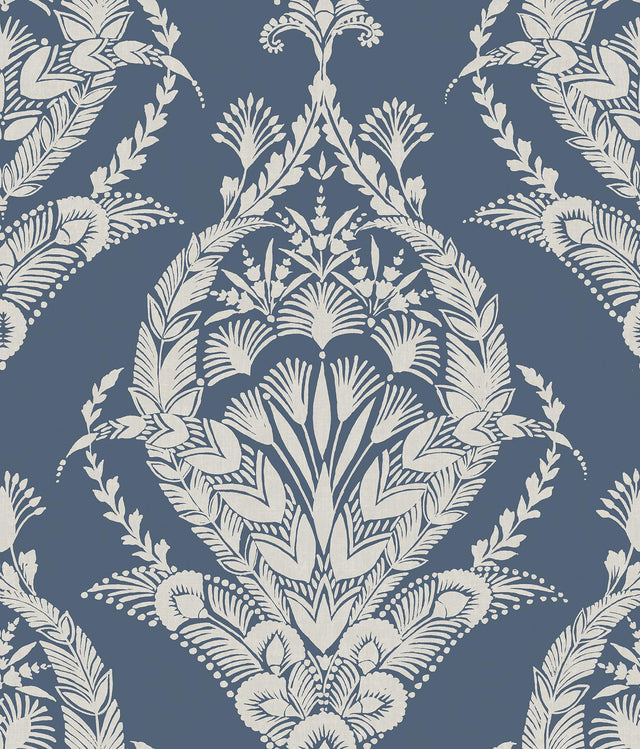 A-Street Prints Arlie Indigo Botanical Damask Wallpaper
