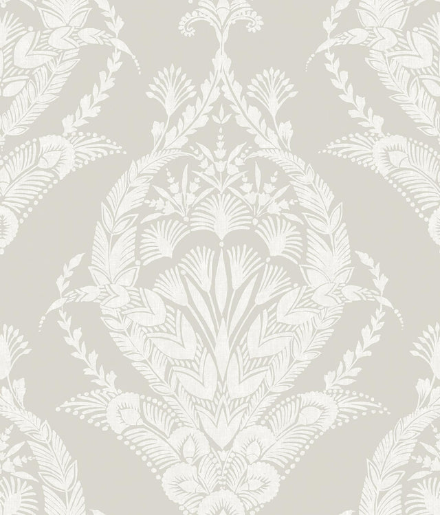 A-Street Prints Arlie Light Grey Botanical Damask Wallpaper
