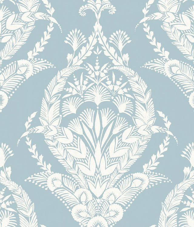 A-Street Prints Arlie Light Blue Botanical Damask Wallpaper