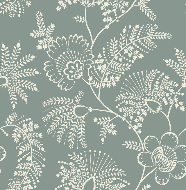 A-Street Prints Maeve Sea Green Jacobean Trail Wallpaper