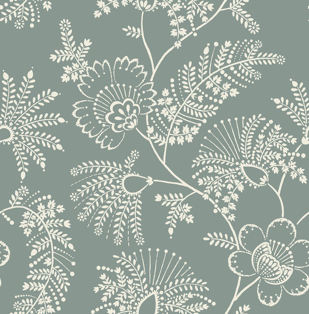 A-Street Prints Maeve Sea Green Jacobean Trail Wallpaper