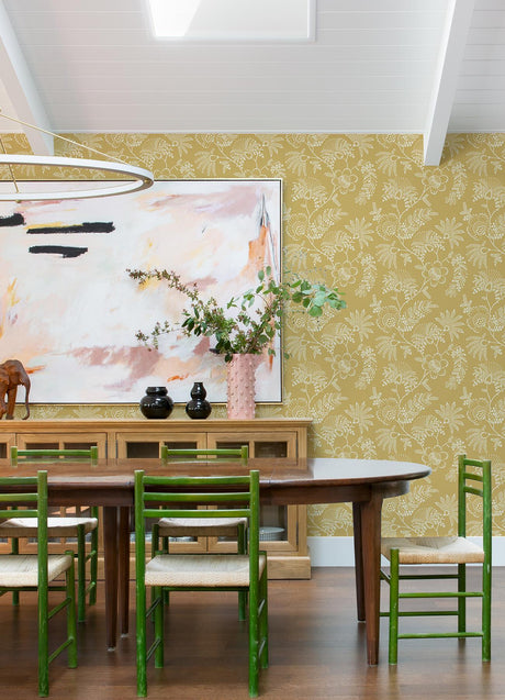A-Street Prints Maeve Mustard Jacobean Trail Wallpaper