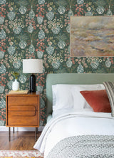 A-Street Prints Harper Green Floral Vase Wallpaper