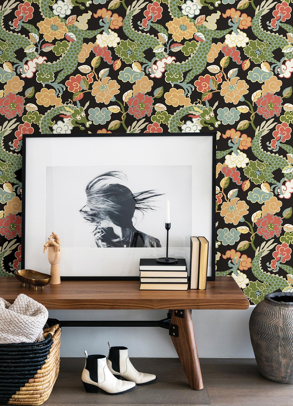 A-Street Prints Yanci Green Dragon Wallpaper