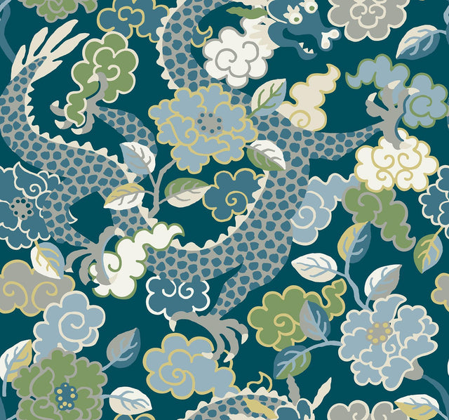 A-Street Prints Yanci Teal Dragon Wallpaper