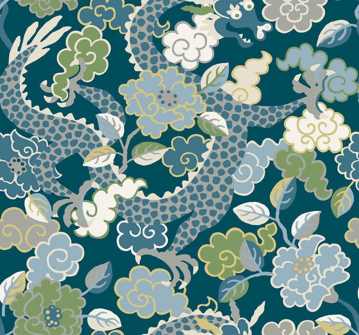 A-Street Prints Yanci Teal Dragon Wallpaper