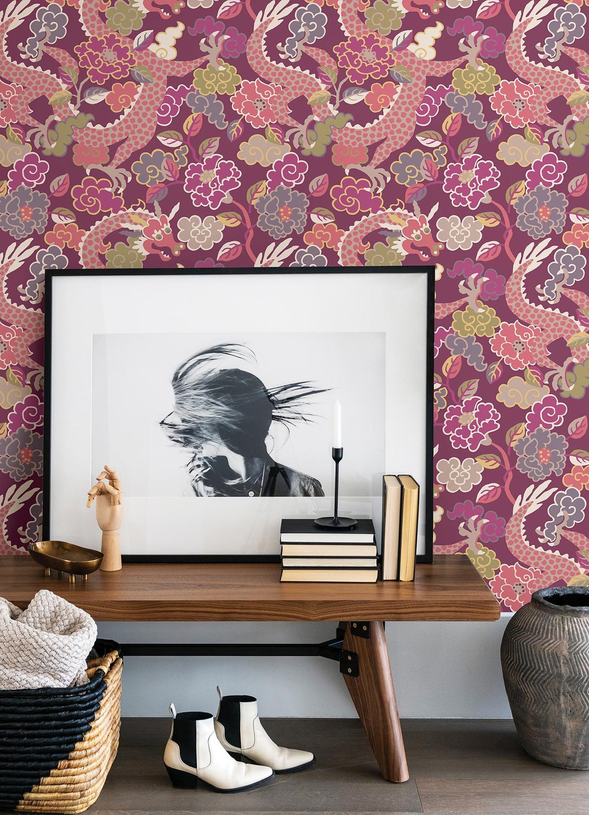 A-Street Prints Yanci Plum Dragon Wallpaper