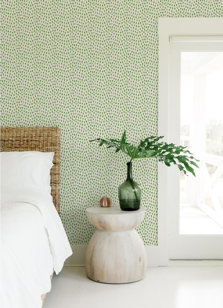 Brewster Home Fashions Sand Drips Green Painted Dots Wallpaper