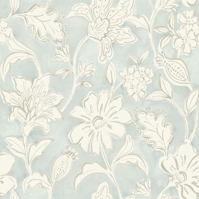 Brewster Home Fashions Plumeria Aqua Floral Trail Wallpaper