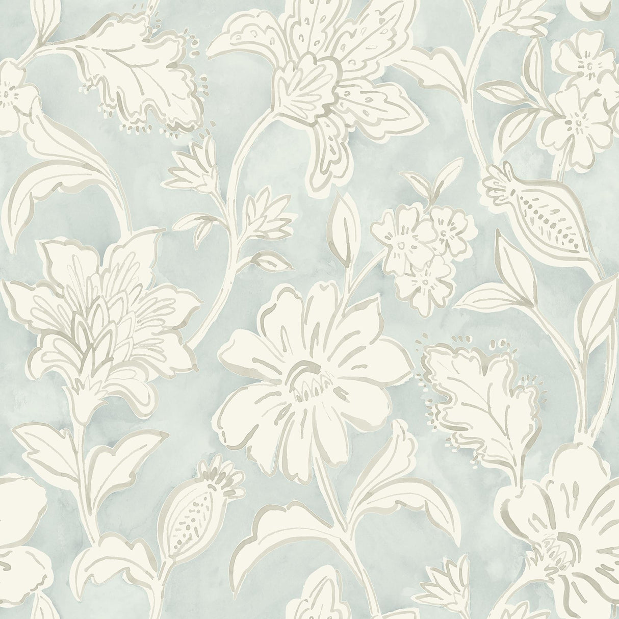 Brewster Home Fashions Plumeria Aqua Floral Trail Wallpaper
