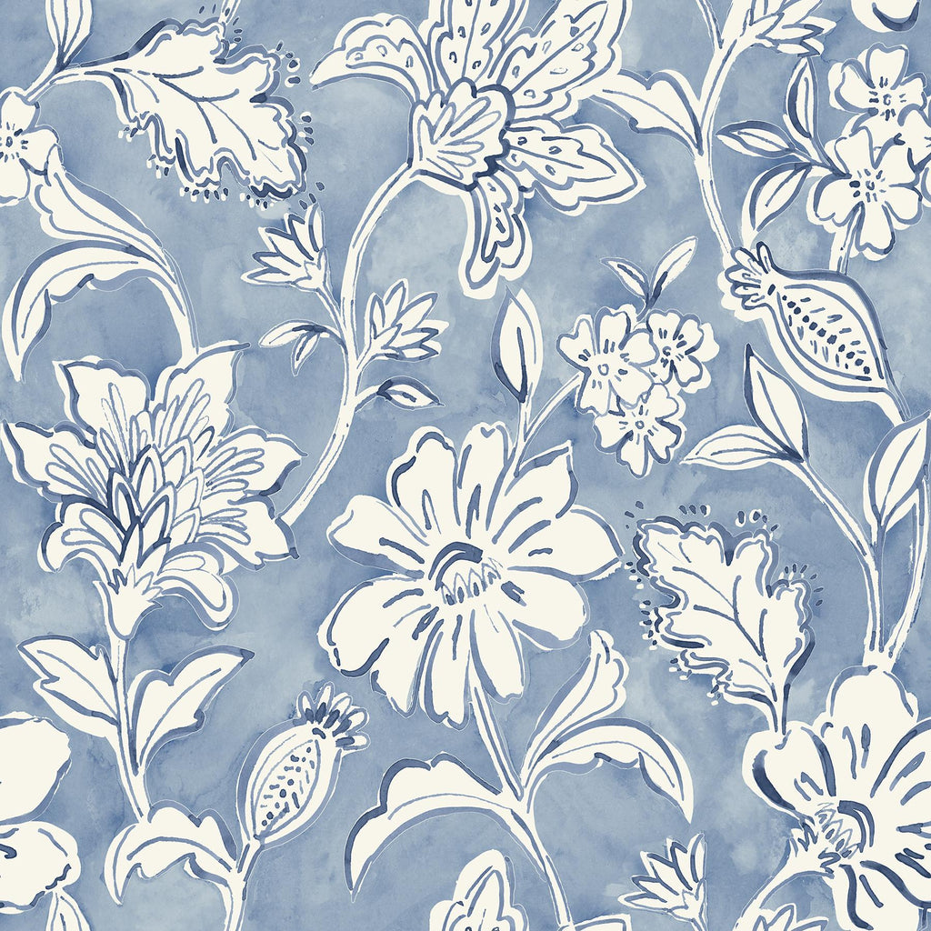 Brewster Home Fashions Plumeria Blue Floral Trail Wallpaper