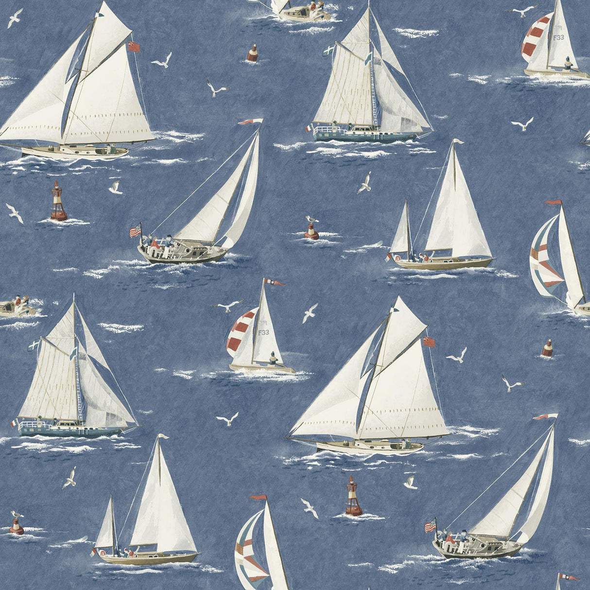 Brewster Home Fashions Leeward Navy Sailboat Wallpaper
