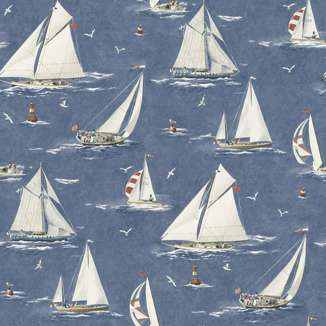 Brewster Home Fashions Leeward Navy Sailboat Wallpaper