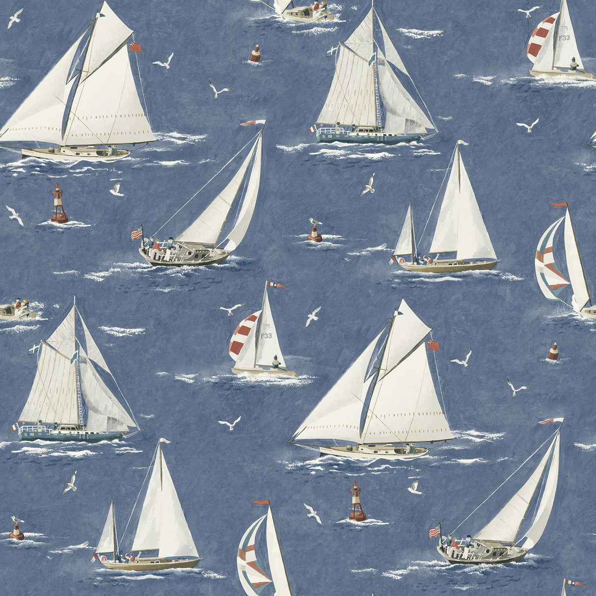 Brewster Home Fashions Leeward Navy Sailboat Wallpaper