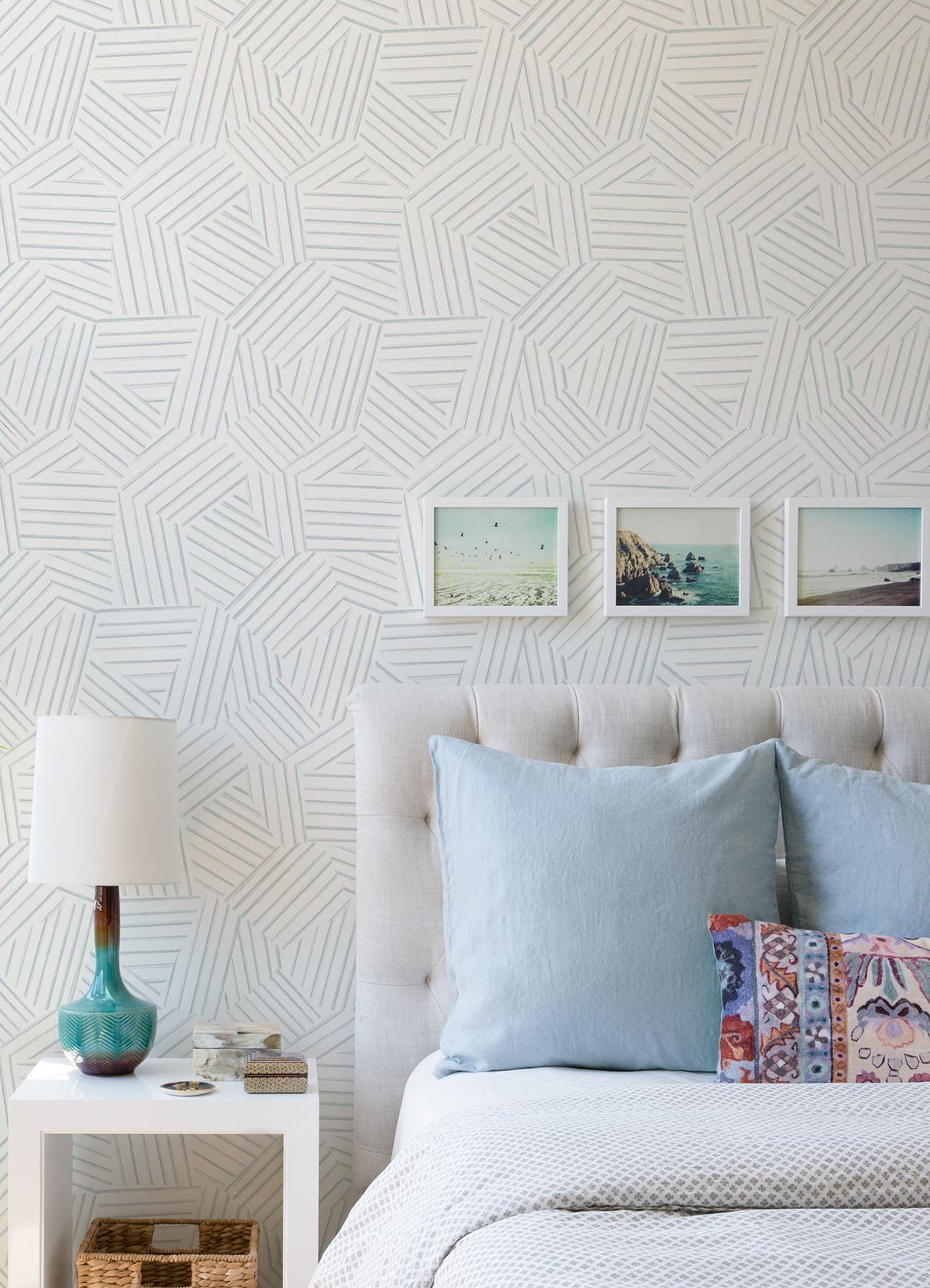 A-Street Prints Helene Sky Blue Geometric Lines Wallpaper