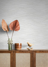 A-Street Prints Galyn White Pearlescent Wave Wallpaper