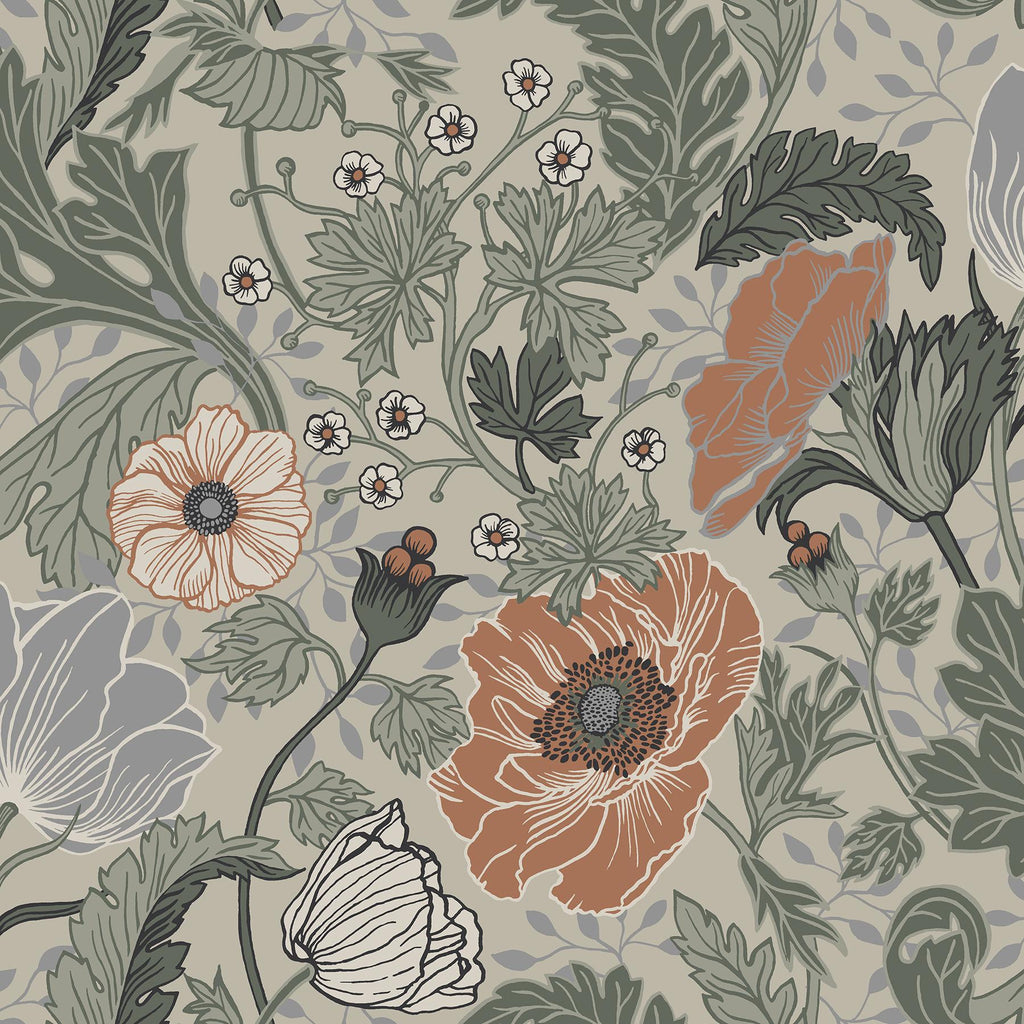 A-Street Prints Anemone Grey Floral Wallpaper