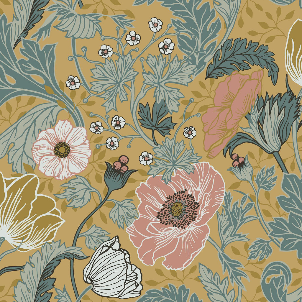 A-Street Prints Anemone Mustard Floral Wallpaper