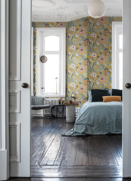 A-Street Prints Anemone Mustard Floral Wallpaper