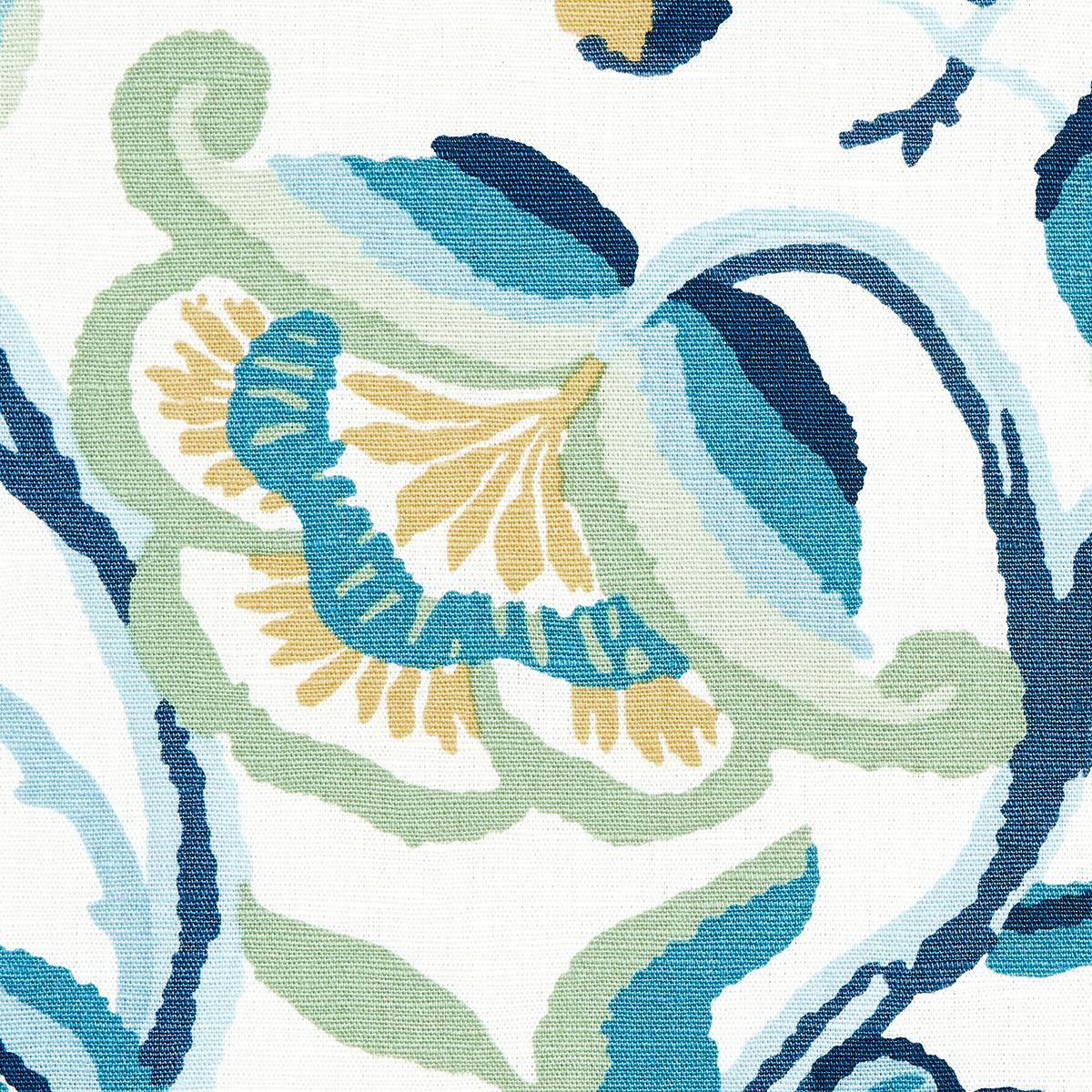 Schumacher Alexandra Vine Linen Navy & Leaf Fabric