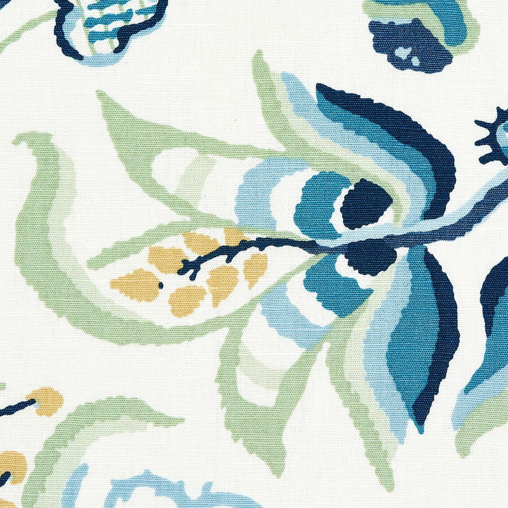 Schumacher Alexandra Vine Linen Navy & Leaf Fabric