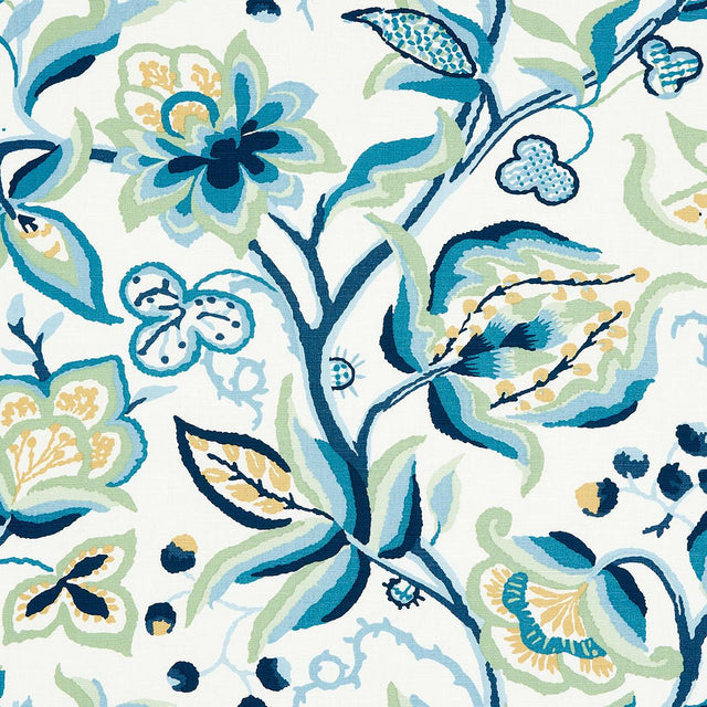 Schumacher Alexandra Vine Linen Navy & Leaf Fabric