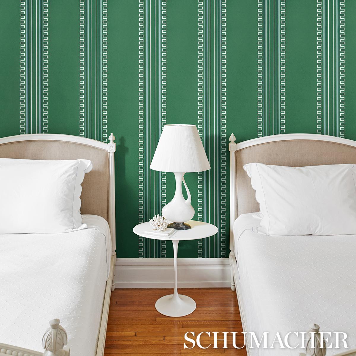 Schumacher Greco Stripe Green Wallpaper