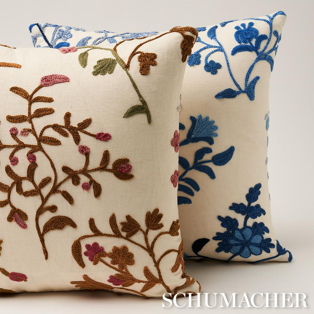 Schumacher Raleigh Crewel Embroidery  A Cornflower 14" x 14" Pillow