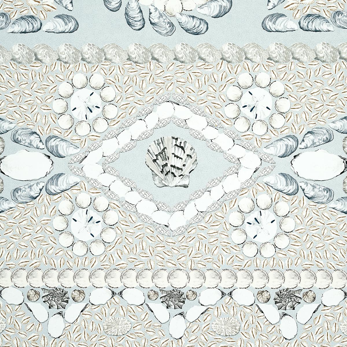 Schumacher Shell Grotto Panel A Seafoam Wallpaper
