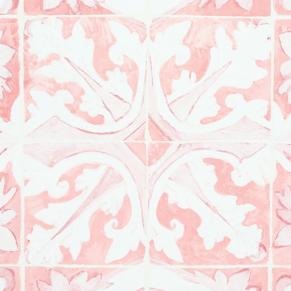 Schumacher Azulejos Pink Wallpaper