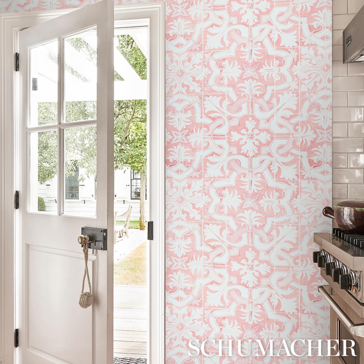 Schumacher Azulejos Pink Wallpaper