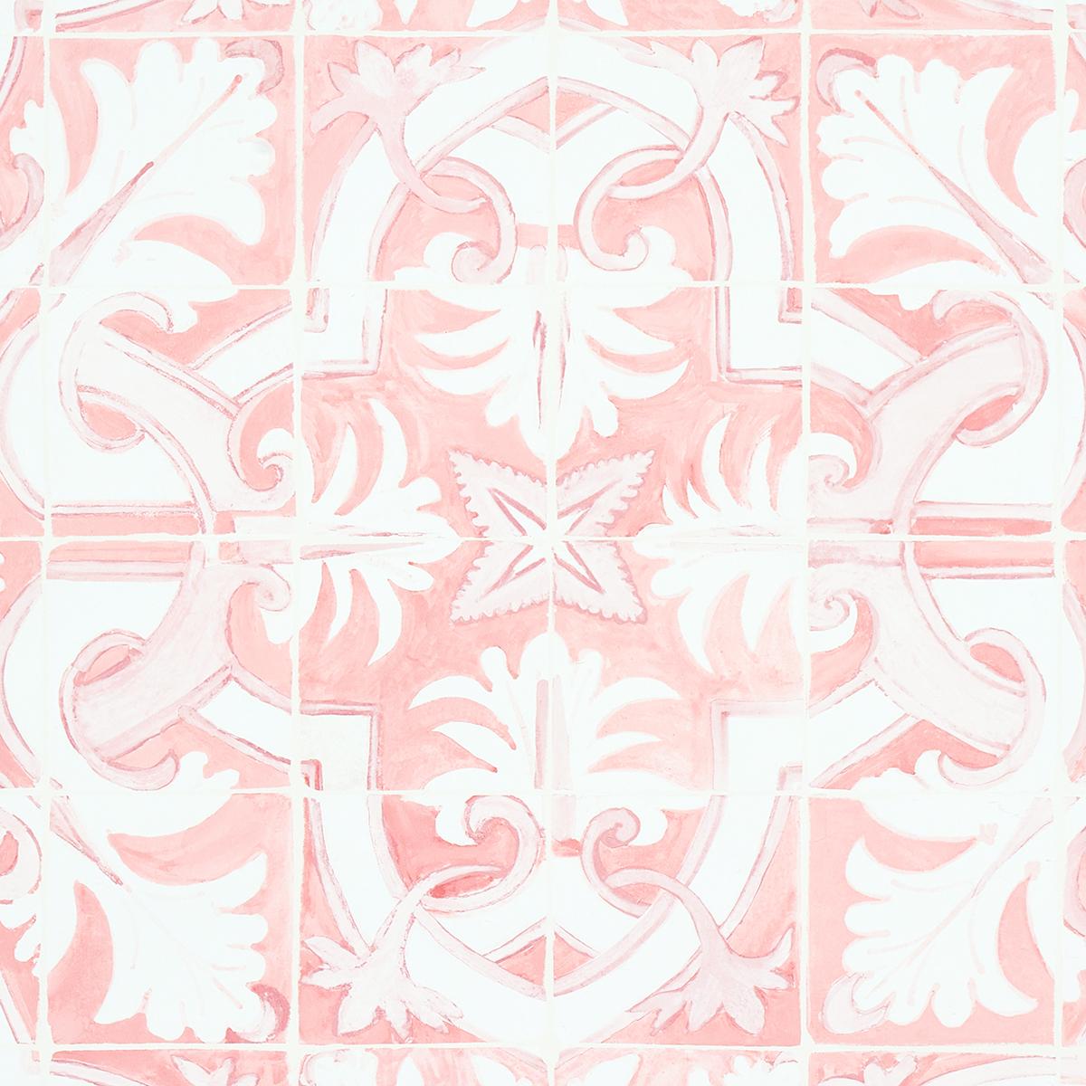 Schumacher Azulejos Pink Wallpaper