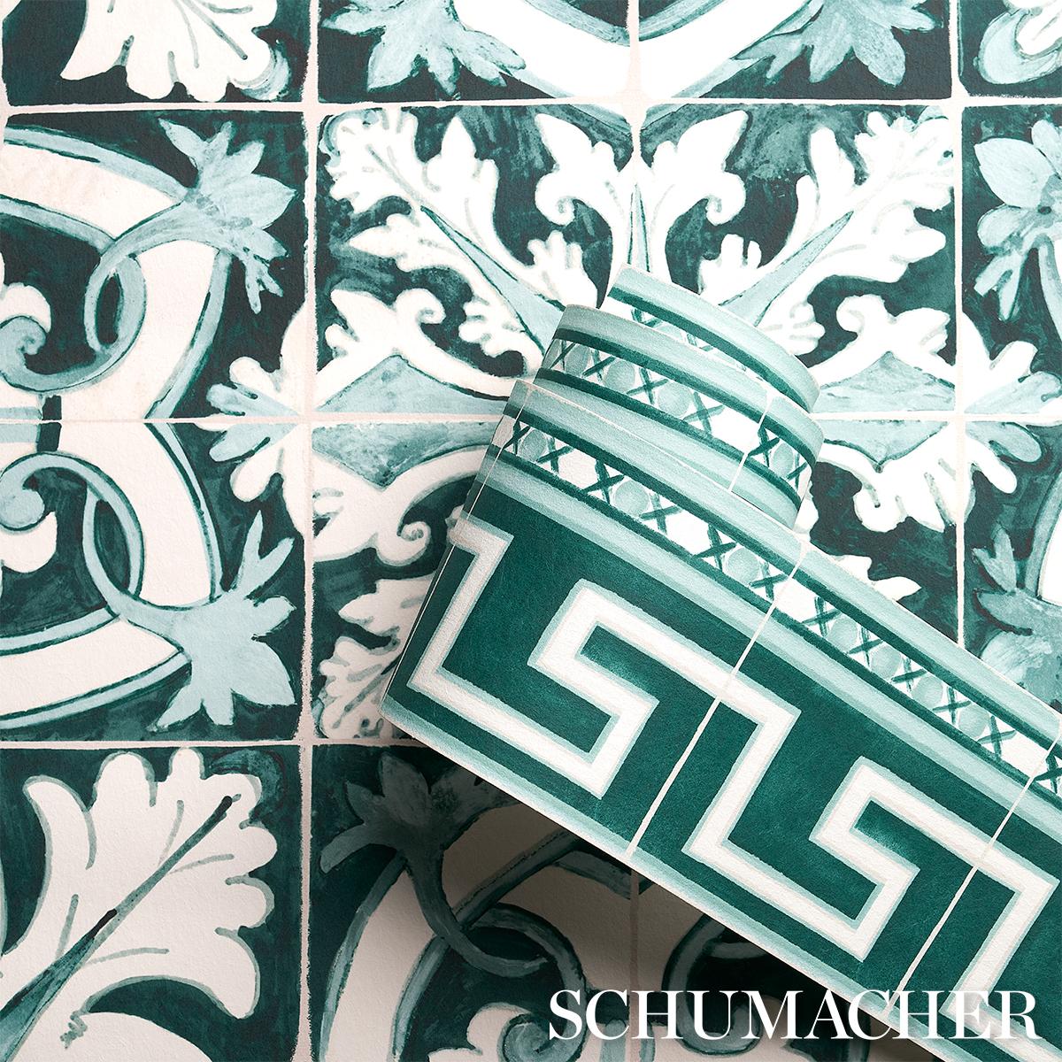 Schumacher Azulejos Border Emerald Wallpaper