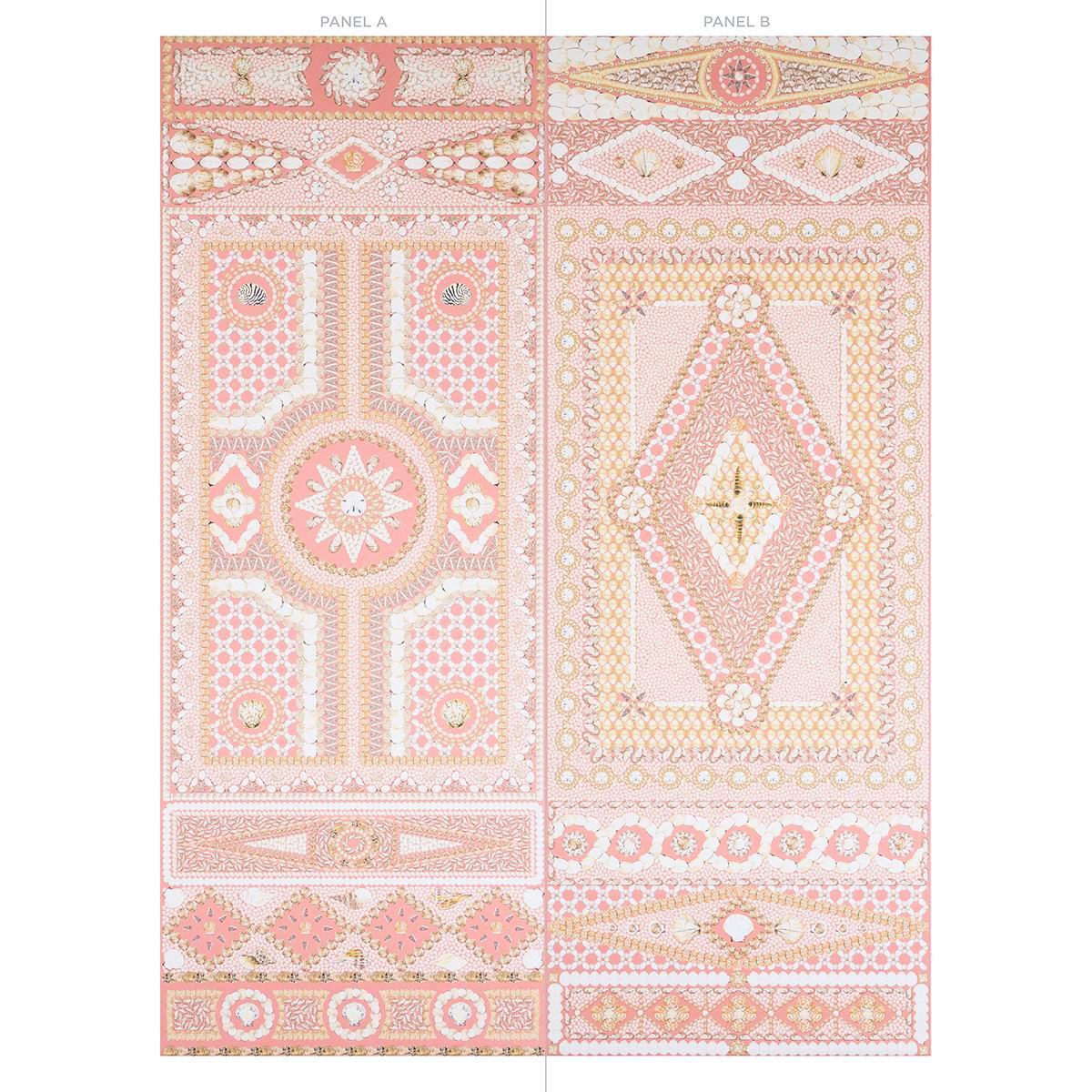Schumacher Shell Grotto Panel A Coral Wallpaper