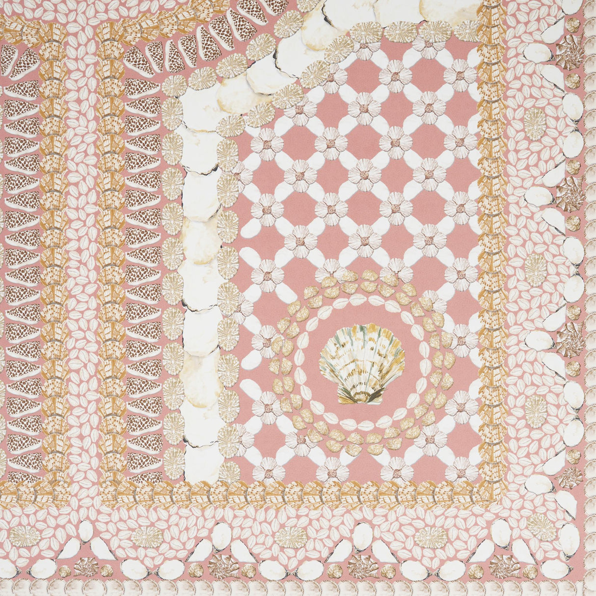 Schumacher Shell Grotto Panel A Coral Wallpaper