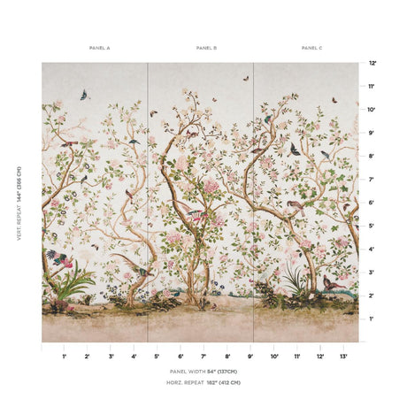 Schumacher Les Oiseaux Panel Set Ivory Wallpaper