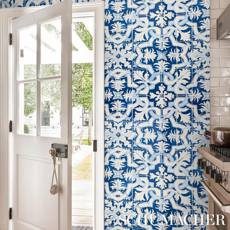 Schumacher Azulejos Azure Wallpaper