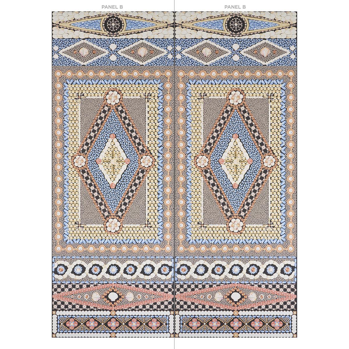 Schumacher Shell Grotto Panel B Onyx Multi Wallpaper