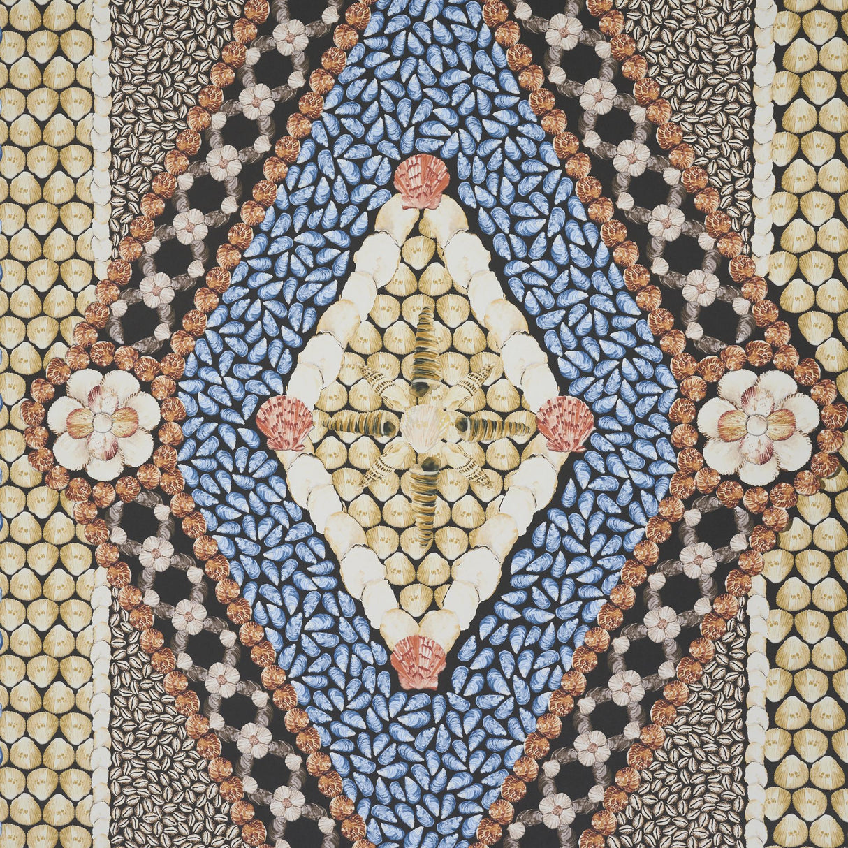 Schumacher Shell Grotto Panel B Onyx Multi Wallpaper