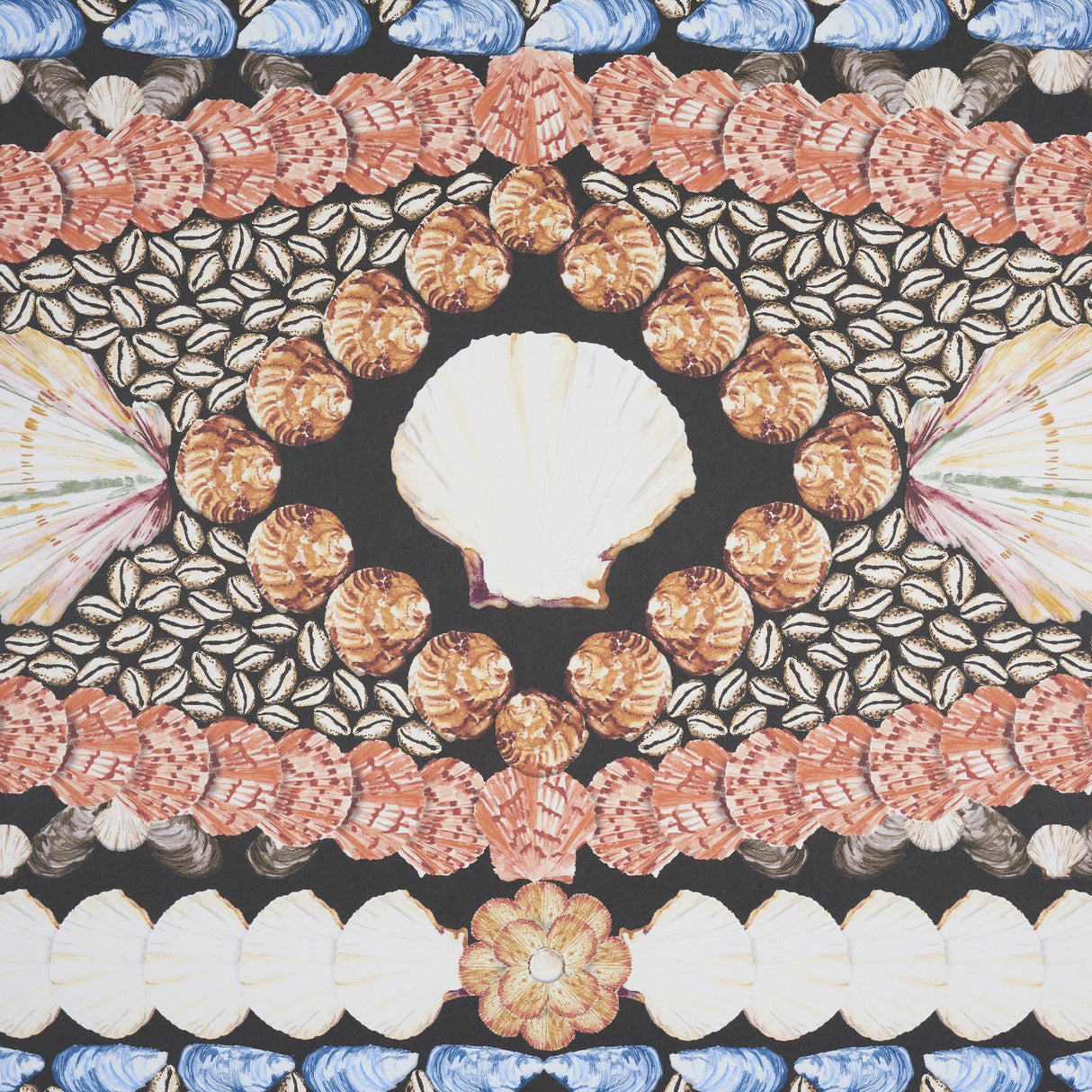 Schumacher Shell Grotto Panel B Onyx Multi Wallpaper