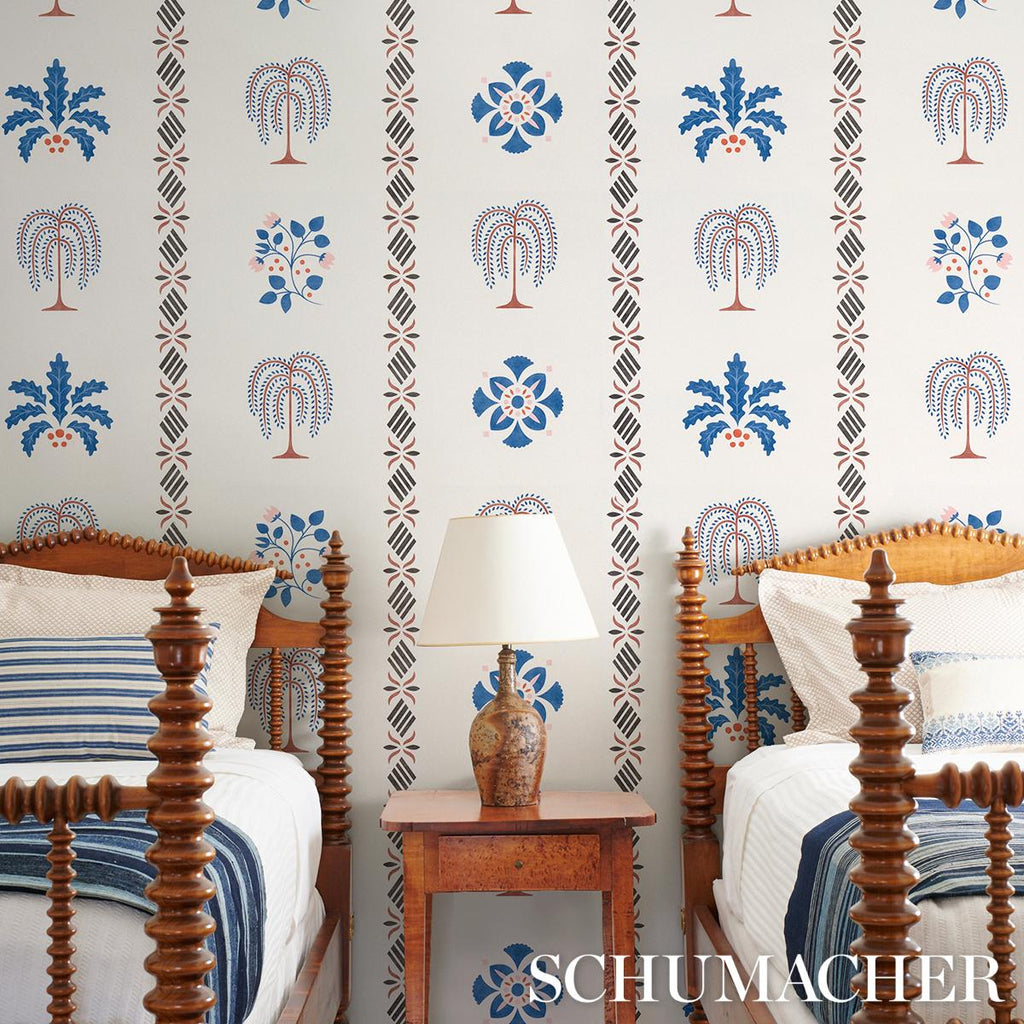 Schumacher Willard House Stencil Blue Wallpaper