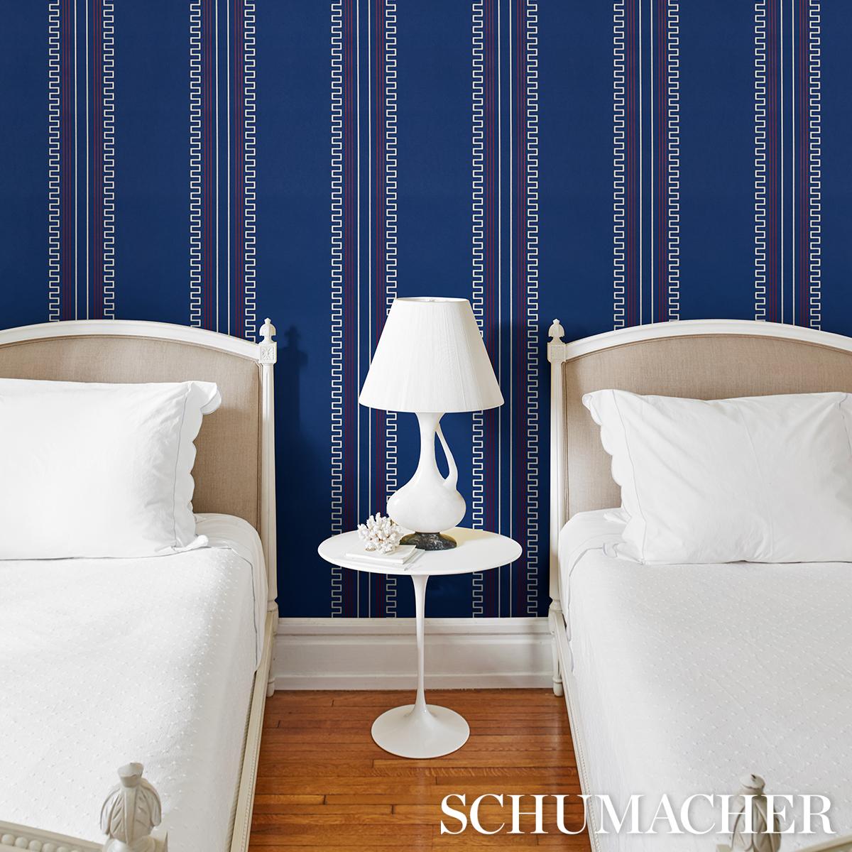 Schumacher Greco Stripe Navy Wallpaper