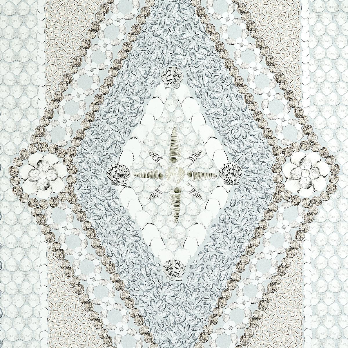Schumacher Shell Grotto Panel B Seafoam Wallpaper