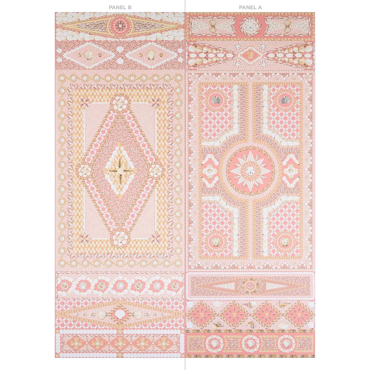 Schumacher Shell Grotto Panel B Coral Wallpaper