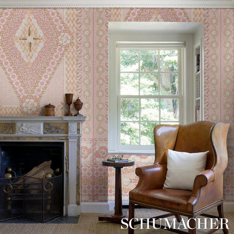 Schumacher Shell Grotto Panel B Coral Wallpaper