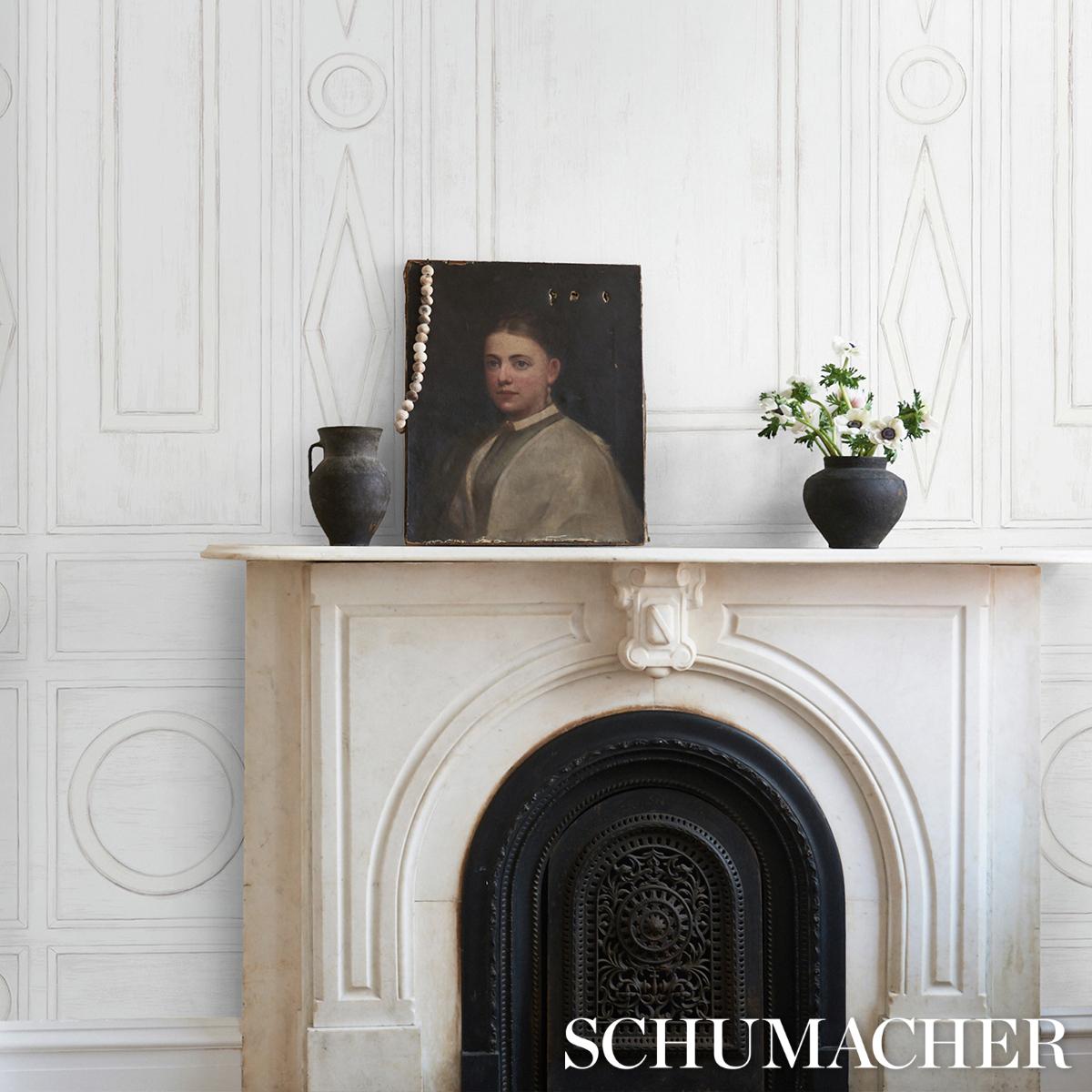 Schumacher Swedish Manor Panel B White Wallpaper