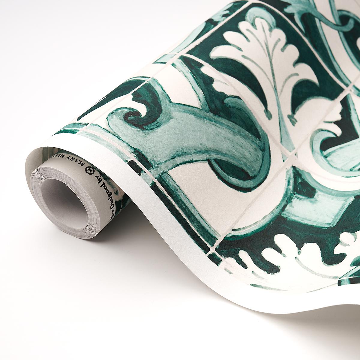 Schumacher Azulejos Emerald Wallpaper