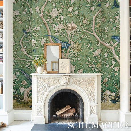 Schumacher Les Oiseaux Panel Set Jade Wallpaper