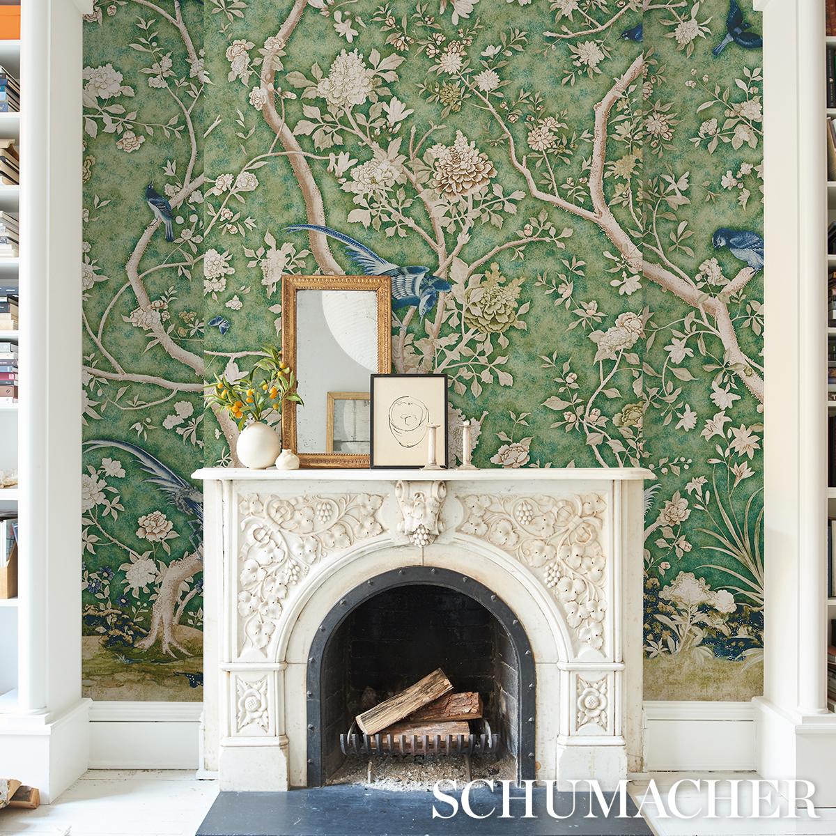 Schumacher Les Oiseaux Panel Set Jade Wallpaper