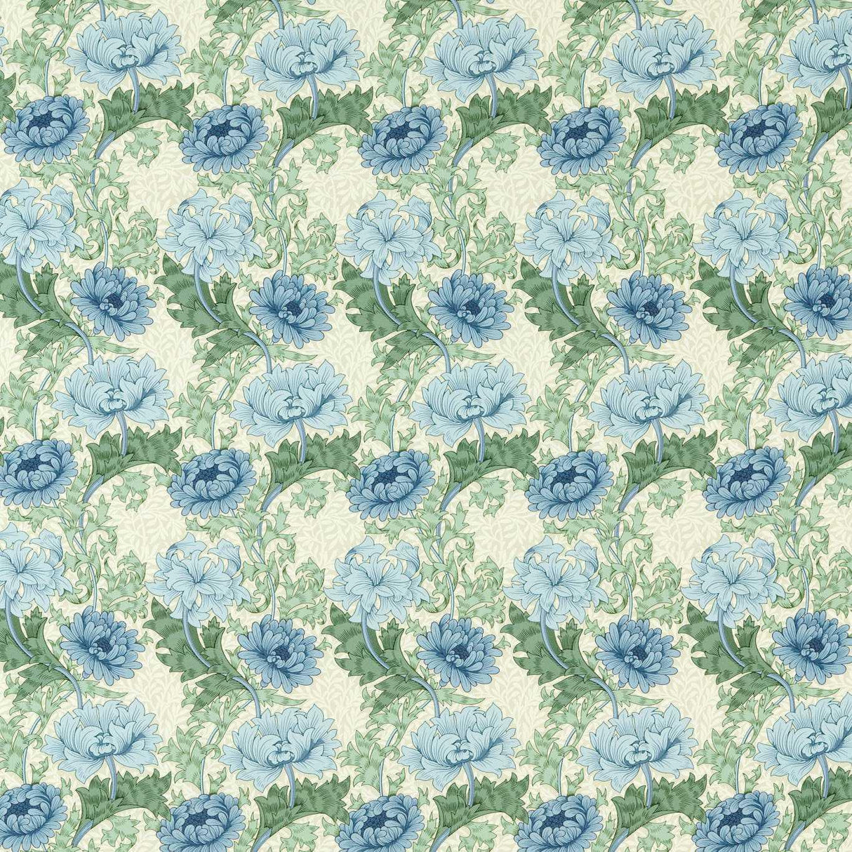 Morris & Co Chrysanthemum Indigo/Bayleaf Fabric